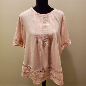 Lace-Trimmed Pink Pintuck Top